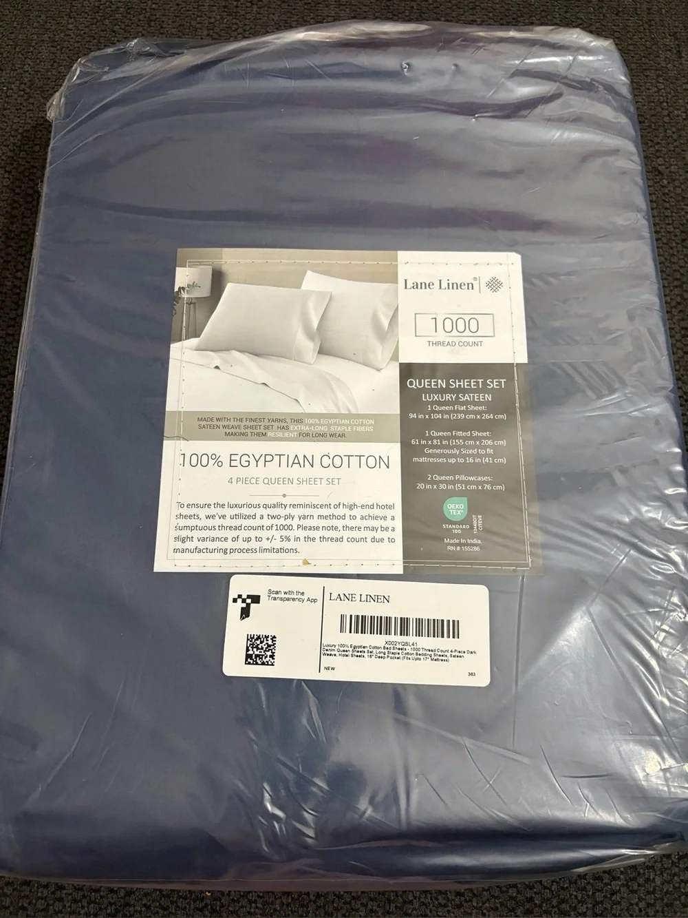 Lane Linen 1000 Thread Count Egyptian Cotton Queen Sheet Set - Denim Blue